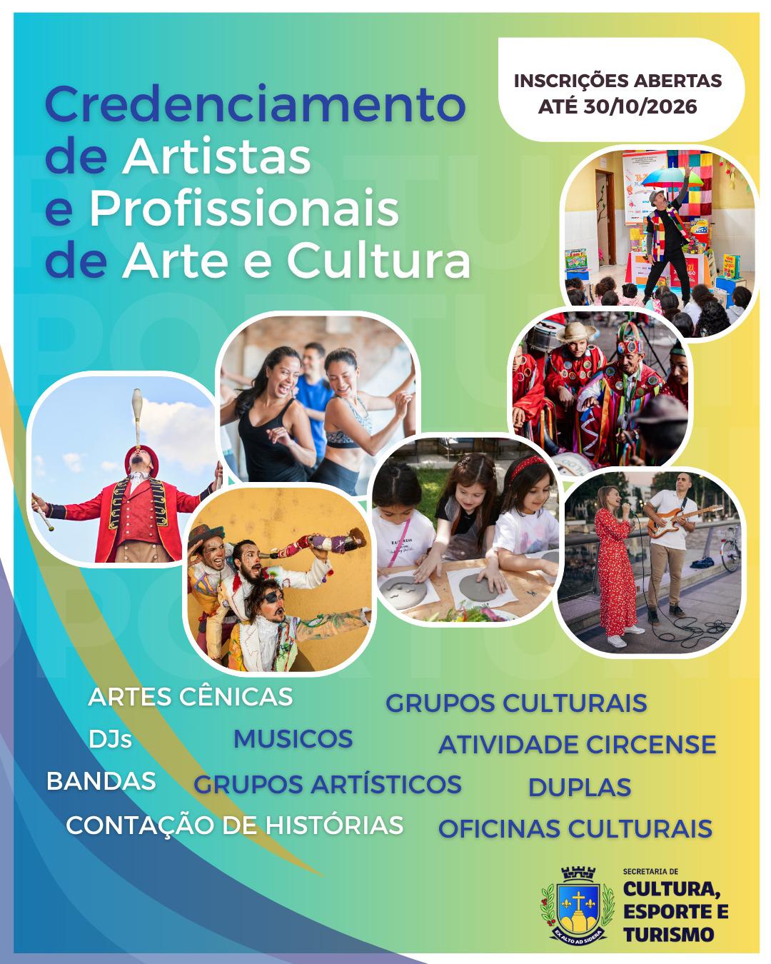 Estão abertas as inscrições para Credenciamento de Artistas e Profissionais de Artes e Cultura